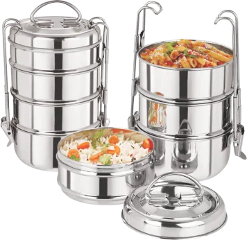 Stacked stainless-steel tiffin carriers